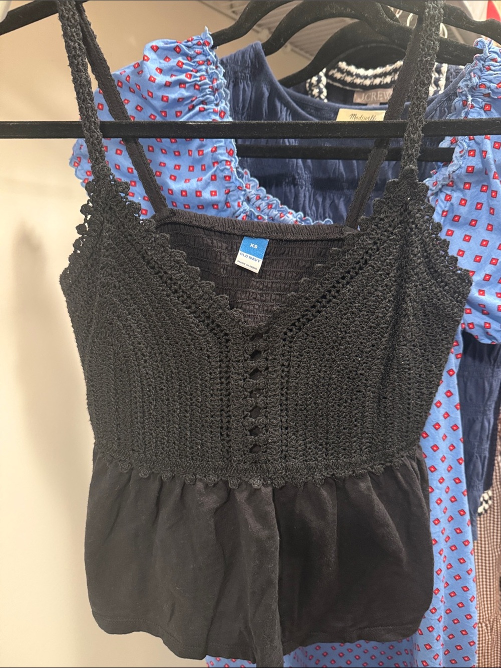 Old Navy Black Crochet Knit Tank Top cotton!